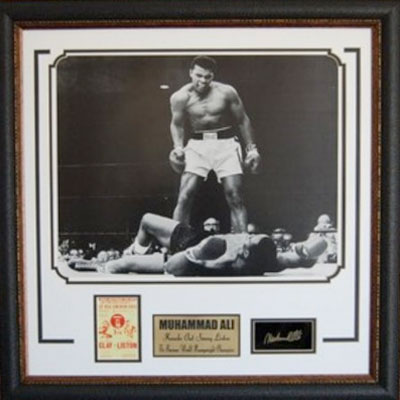 Framed Photo of Ali and Liston with Tickets and Engraved Signature